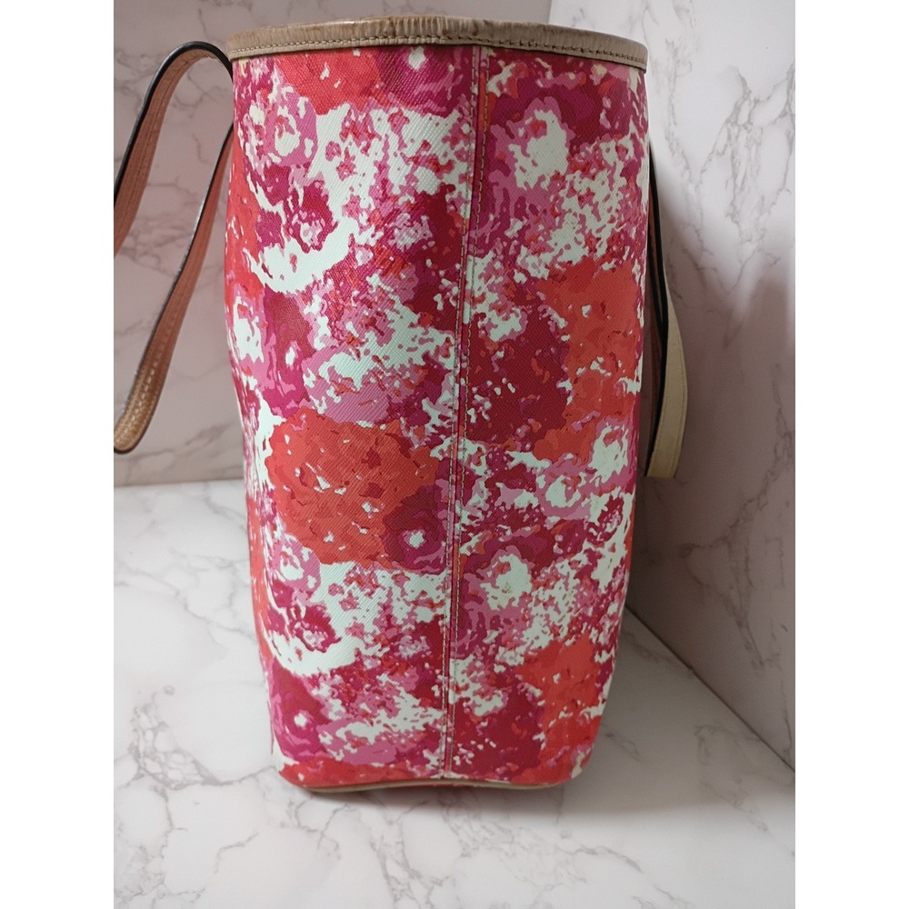 COACH Peyton Large Pink, Red & Orange Absract Floral Print Tote Bag - EUC - Picture 3 of 9